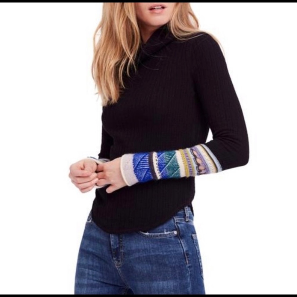 Free People in the Mix Black Long Sleeve Top